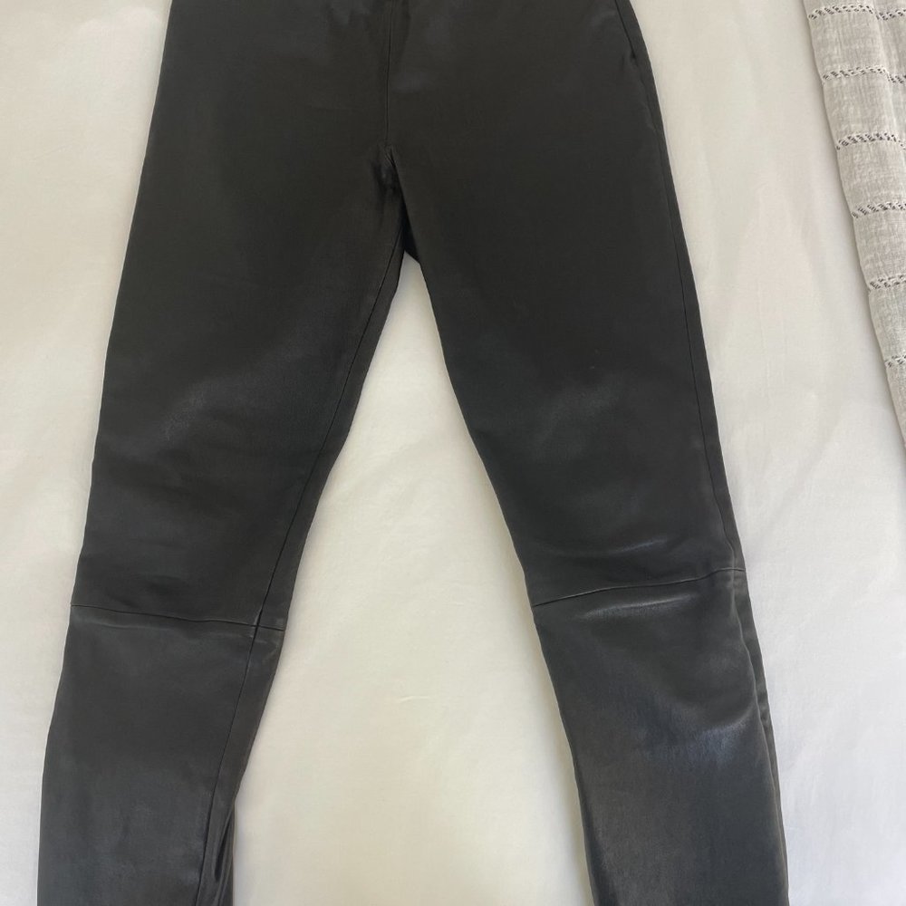 The Row Leather Skinny Pants Ankle Length in Black Size Large